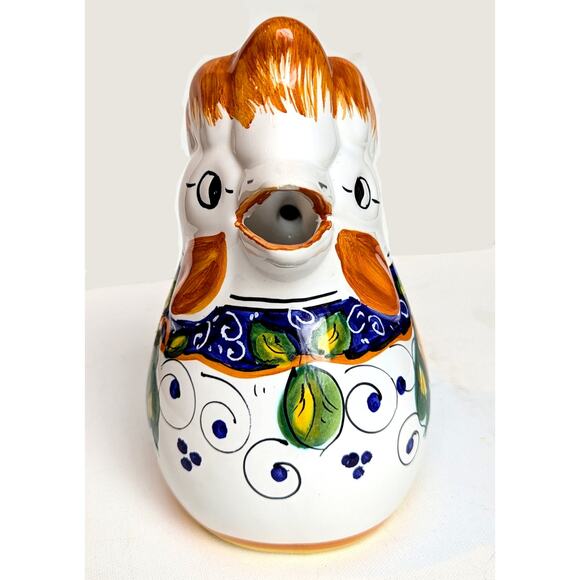 Vintage Italian Majolica Rooster Pitcher Jug – Hand Painted Stoneware 1990s - Picture 5 of 9